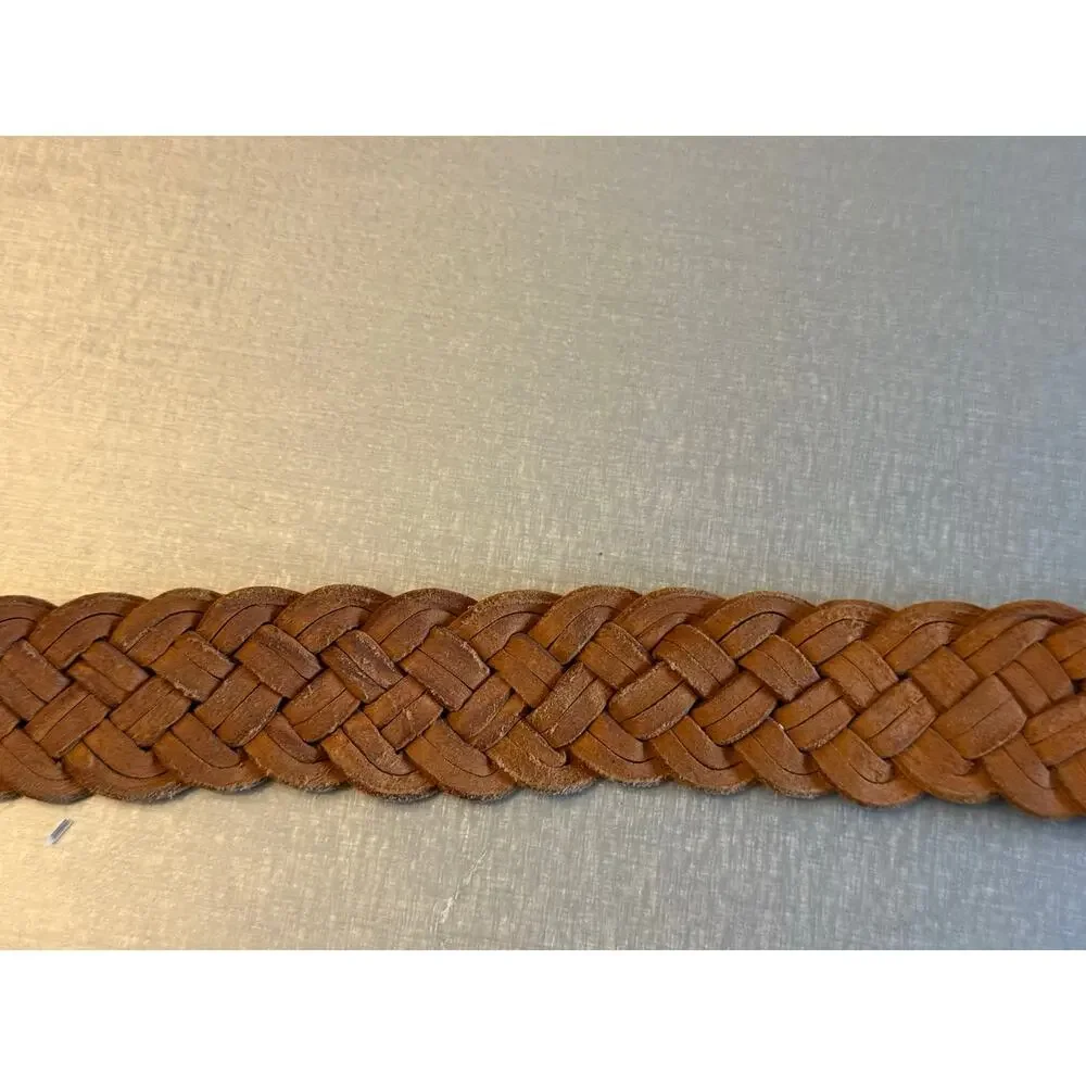Chico's Vintage Braided Leather Belt Western Silver Agate Stone Buckle Boho M/L
